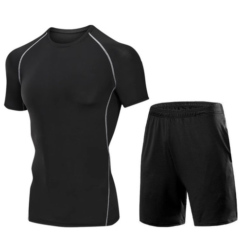 Two-piece quick-dry outfit for men: fitness and workout tight-fitting underwear set, sweat-wicking training wear—includes a vest and top, perfect for running and cycling.