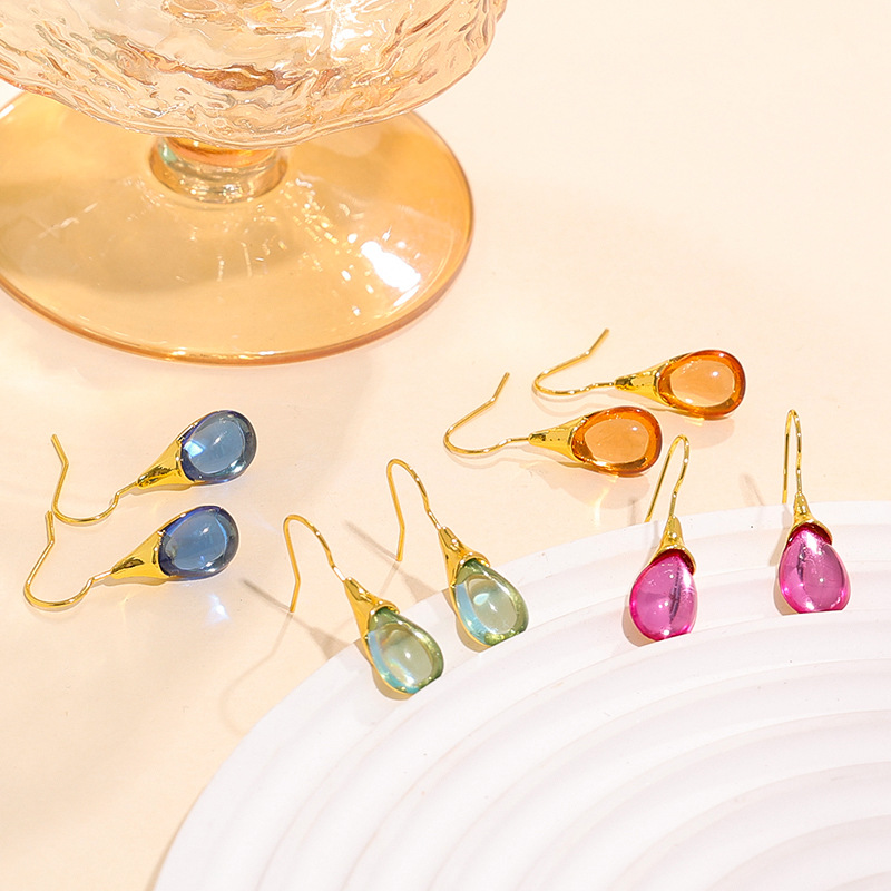 Dragón y venta caliente transfronteriza en forma de gota pendientes de ópalo con incrustaciones de cuatro colores simples pendientes de moda joya con incrustaciones