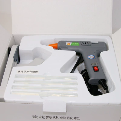 Yapışqan paylayıcı adapterlər – hot melt glue gun wholesale - hk-8-gray-small-glue-gun-40w-set-with-base-us-gauge-two-flat-inserts