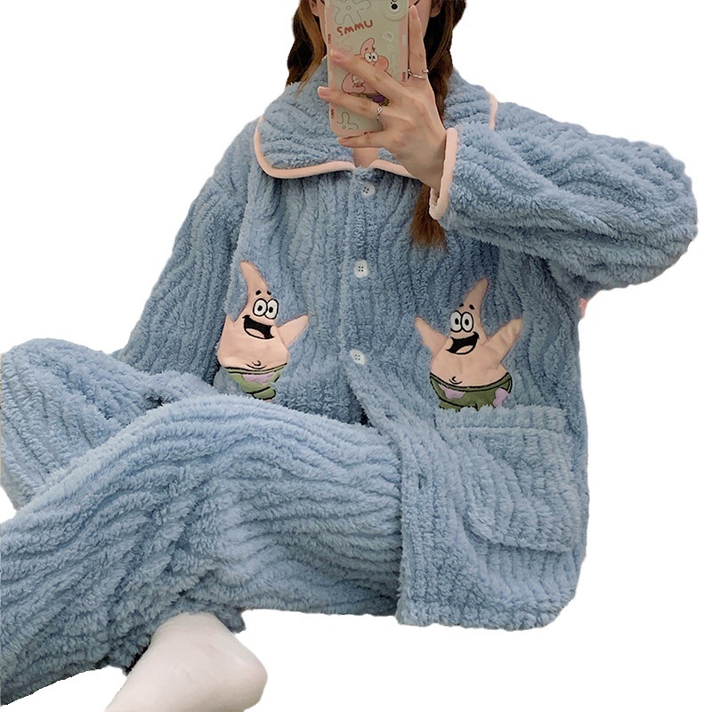 Paidaxing populares pijamas de las mujeres del otoño y el invierno coral fleece engrosada linda chica casual Home wear traje puede ser usado fuera