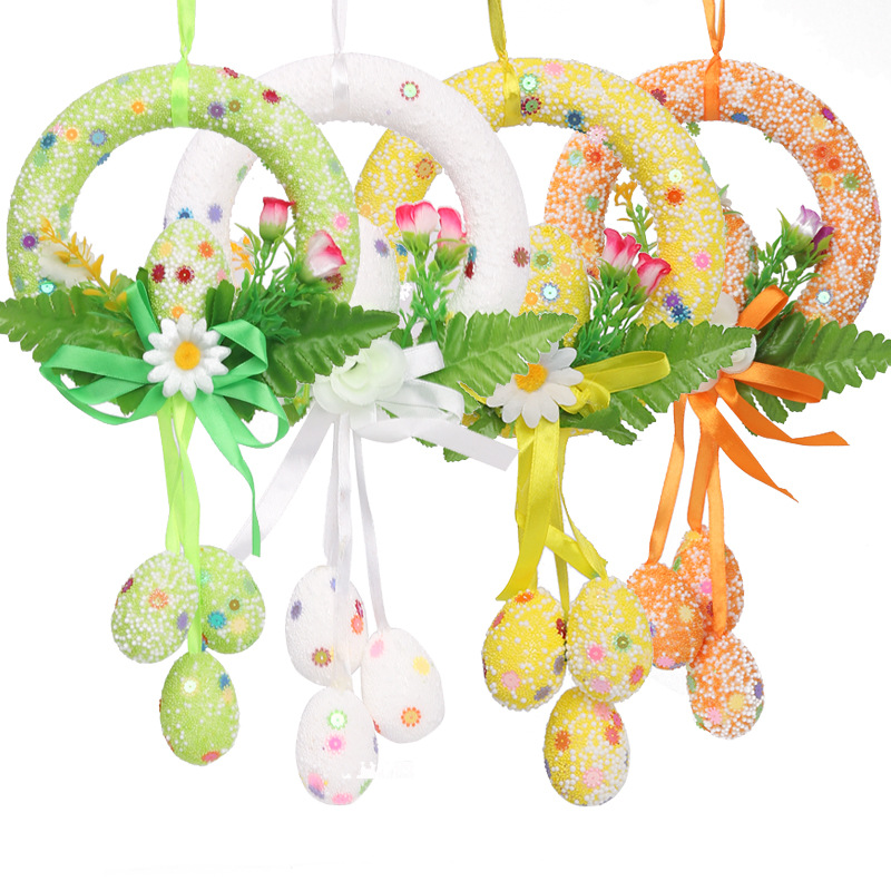 复活节装饰彩蛋泡沫彩蛋花环幼儿园礼品节日创意吊饰布置蛋环
