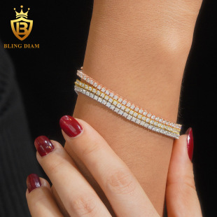 INS Hot Selling 2mm Mosan D Color 925 Silver Hip Hop Single Row Tennis Chain Bracelet tennis chain Europe and America