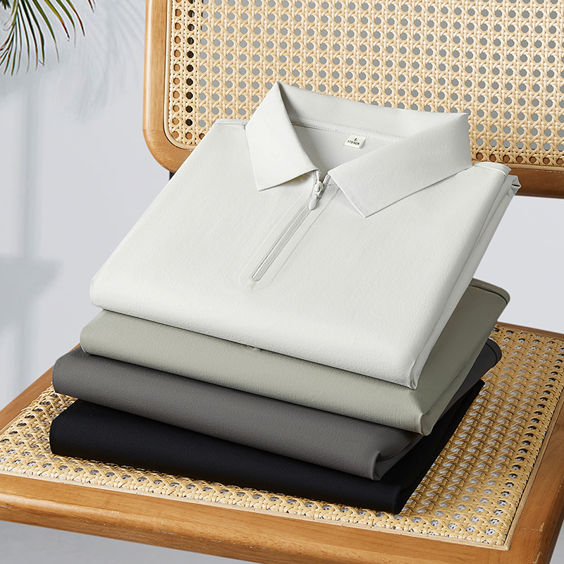 Disan Wrinkle Quick-Drying Half Zipper Traceless Men's Polo Ice Muscle Quick-Drying Technology 7A Antibacterial Lassel Short-Sleeved Casual