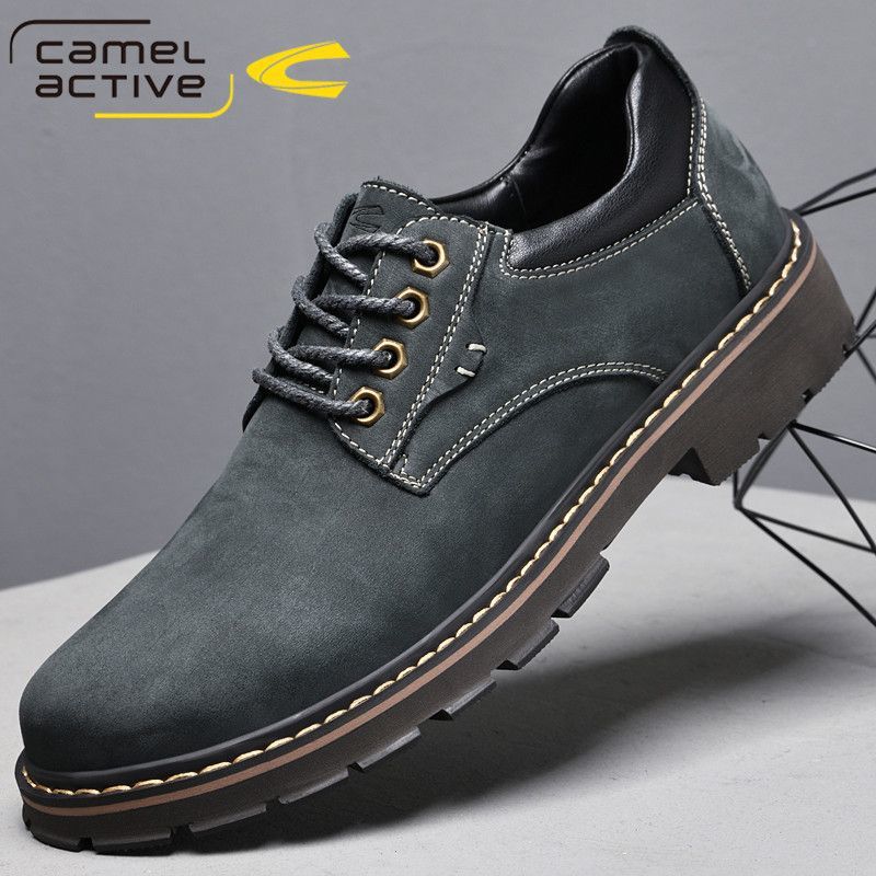 骆驼动感工装靴男真皮户外休闲大头皮鞋男户外增高厚底马丁靴男潮