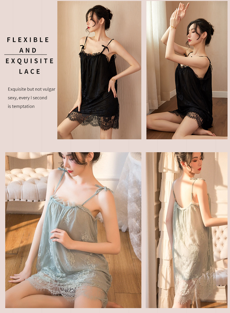 Plus Size Lace Babydoll Sling Nightgown with Thong, Sheer Mesh Lingerie Set — detail image 12