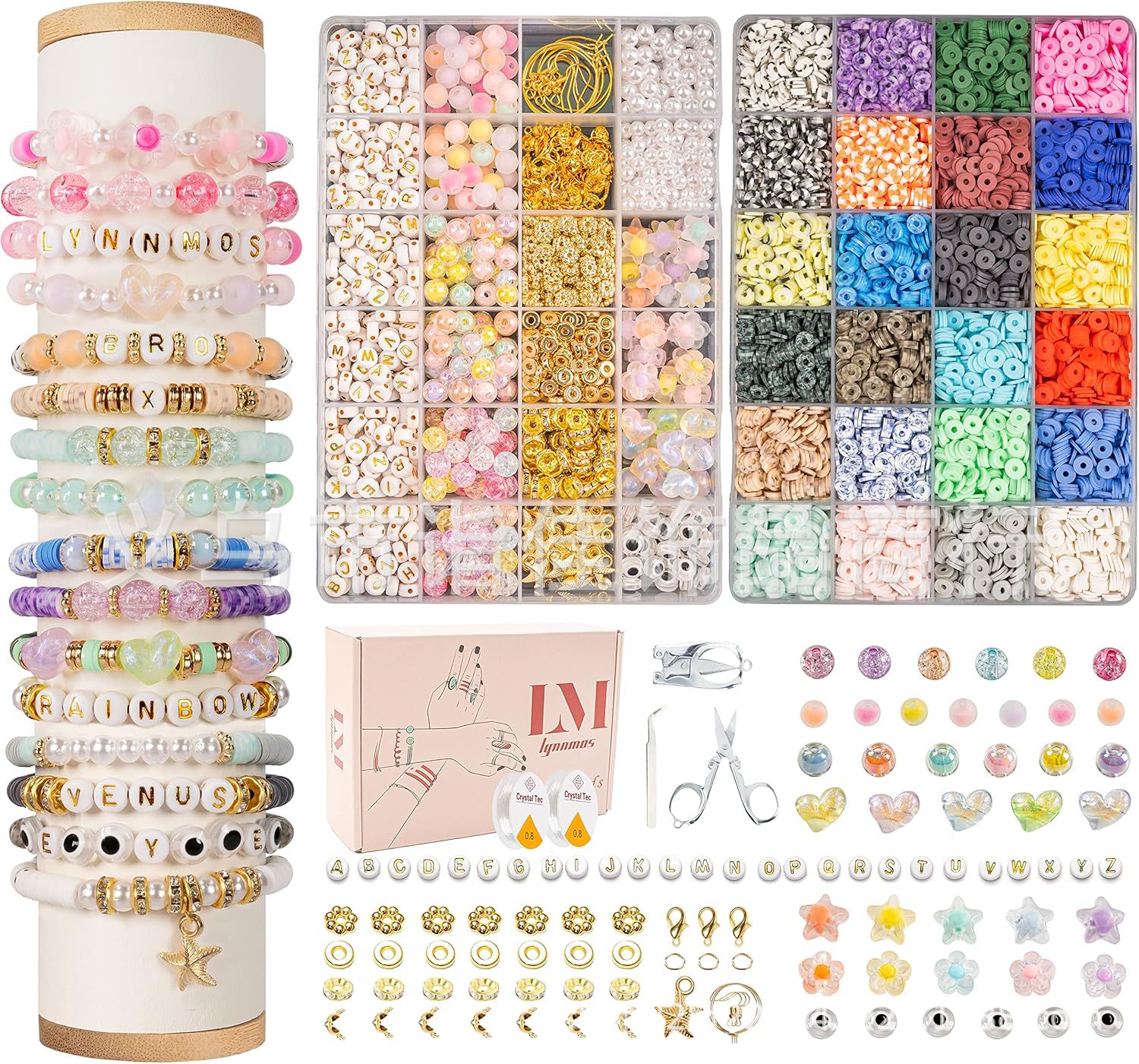 8000pcs color blanco y negro de cerámica suave + oro y plata CCB bracelet cuentas de ciruela cuentas de bracelet DIY caja de cubierta