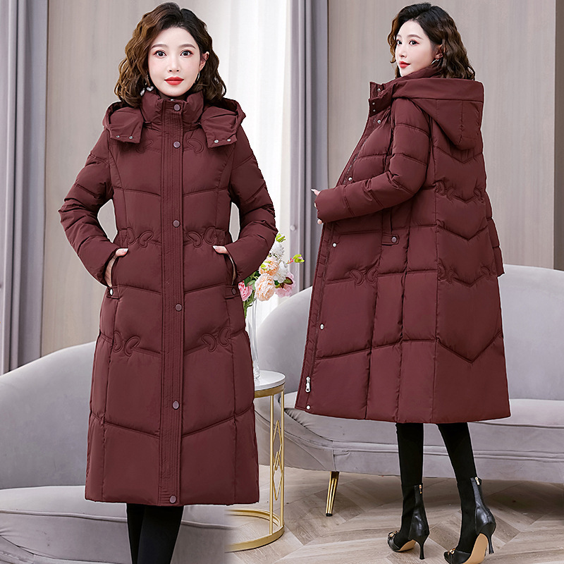 Detachable Hood 2025 New Cotton Jacket for Women, Over-The-Knee Extended Slim Fit, Thickened, Warm, Slimming Winter Coat for Moms