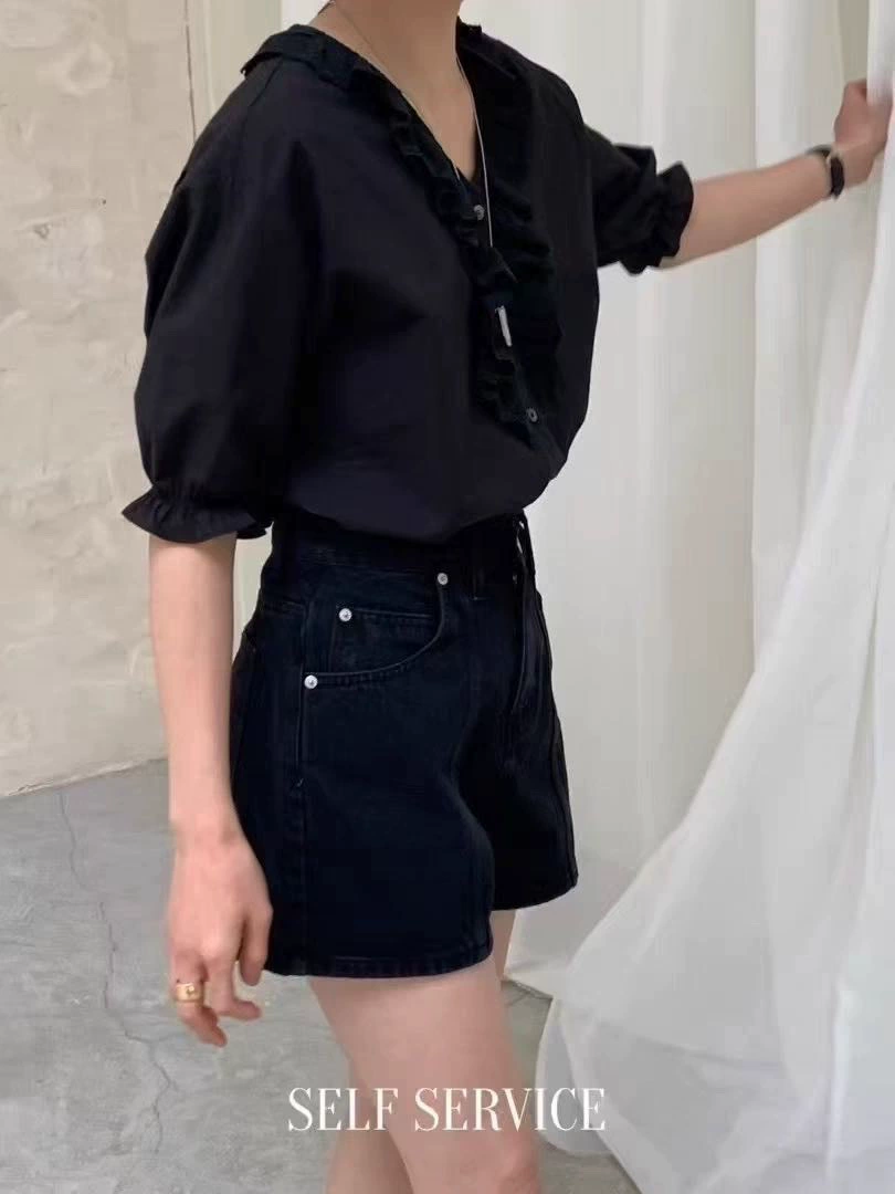 South Korean goods, summer short shirt, western style, V-neckline