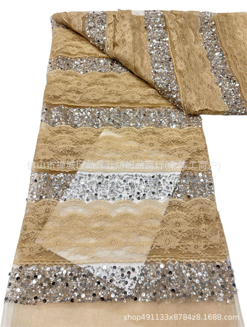 24 filas de encaje hecho a mano 8 filas de cuentas de tela bordada de cristal de alta calidad sequilla tela de moda vestido