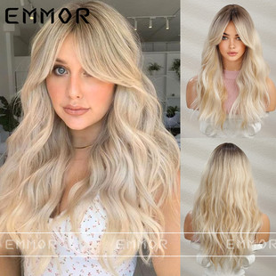 Cross-border new wig long hair with highlights black gradient gold temperament small curly hair online popular European and American style wig cover