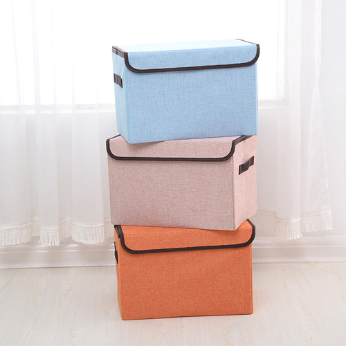Closet clothes solid color thick cotton linen storage box, portable storage box organizer, non-woven storage box