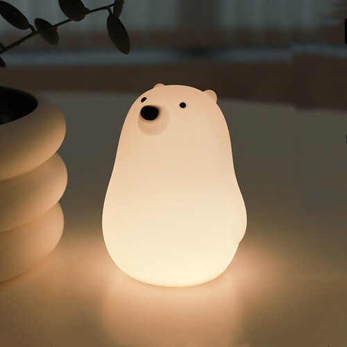 Little White Bear Silicone Lamp USB Charging Bedside Timing Sleeping Lamp Children's Cartoon Bedroom LED Pat Night Light