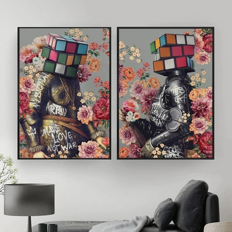 Modern Painting Art Rubik's Cube Man Canvas Painting Mural Poster Wall Art Bedroom Living Room Modern Decorative Painting