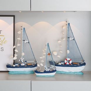 Mediterranean Sailboat Model Ornaments Wooden Old Craft Ship Blue and White Shell Ship Home Decoration Gifts Free Shipping