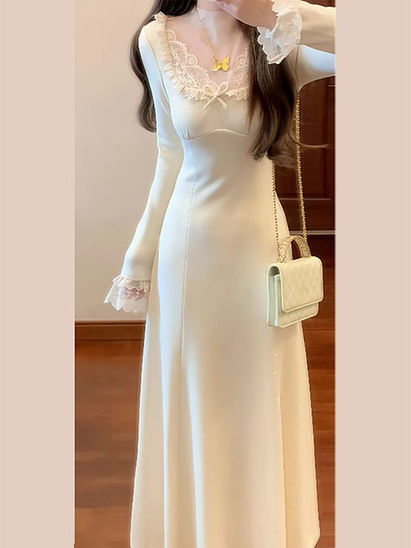 French-Style White Knitted Dress for Women Early Autumn 2025 New Style with Coat and Long Skirt Underneath French-Style White Knitted Dress for Women Early Autumn 2025 New Style with Coat and Long Skirt Underneath