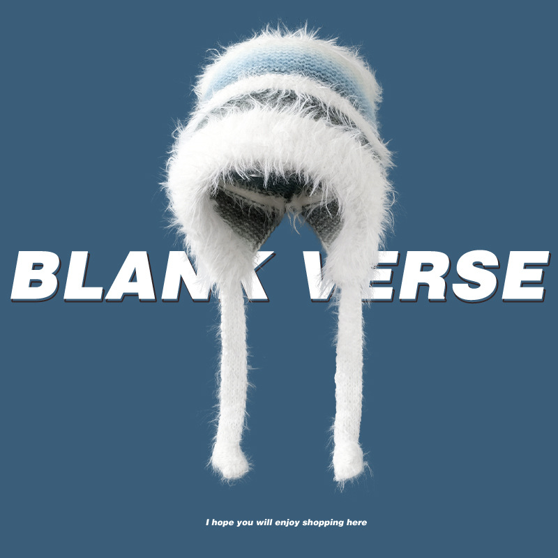 Cappello di lana lavorato a maglia con lacci, protezione per le orecchie, autunno e inverno, colore sfumato, a righe, caldo, in peluche, da donna_voghion.com