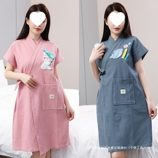 Cotton waffle bathrobe women's nightgown absorbent quick-drying cotton hotel bathrobe spring and summer home clothes wearable bath towel