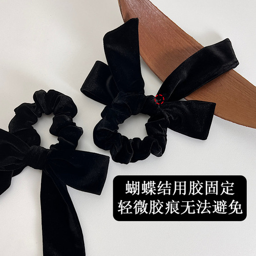 French velvet ribbon bow hair tie for autumn and winter, Korean INS vintage high elasticity hair tying headband