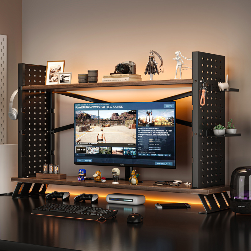 Display Height-raising Rack Desktop Computer Desk Storage Rack Multi-layer Iron Cave Board Multi-functional E-sports Room Storage Rack