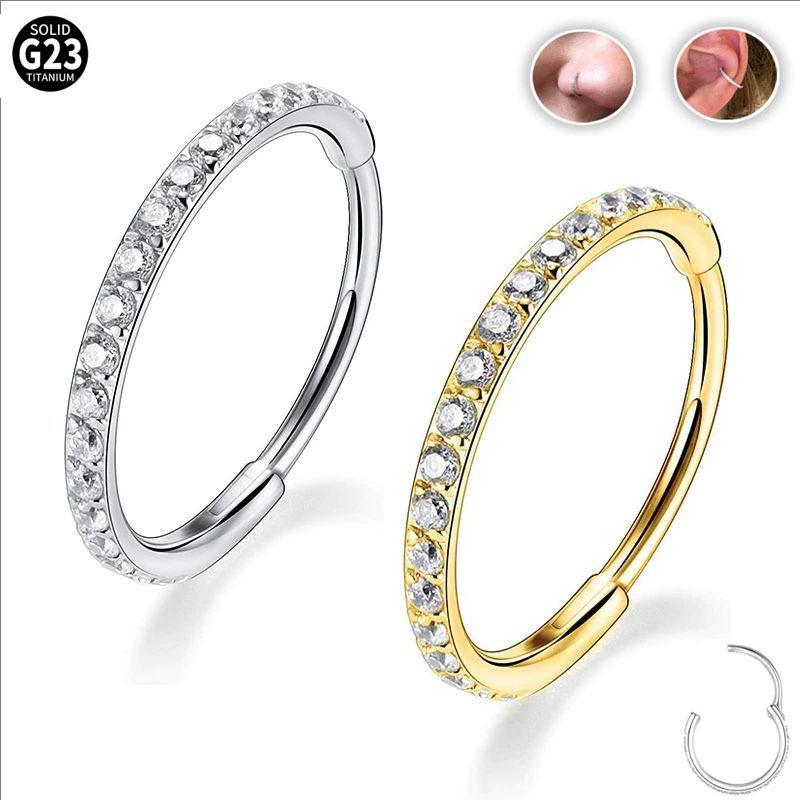 G23 Titanium Alloy Inlaid Zircon Nose Ring Closed Ring European and American Simple Fashion Earrings Nose Septum Ring Body Piercing