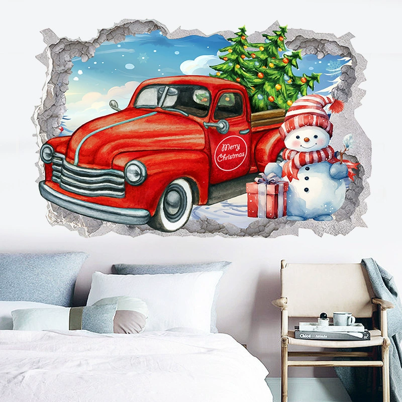 Трансграничные рождественские декоративные настенные наклейки для гостиной спальни макет мультфильм Санта-Клаус наклейки из ПВХ наклейки