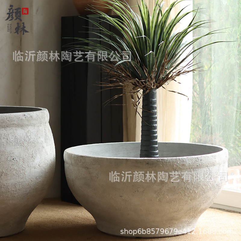 Retro cemento blanco gran maceta de flores nórdica simple gran maceta de flores hotel villa paisaje verde maceta de magnesio maceta de barro