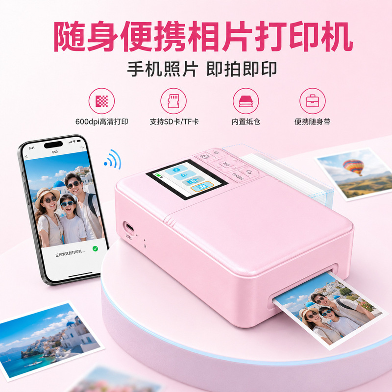 Portable photo printer for cross-border foreign trade, can connect to mobile phones for photo printing, inkjet color printing 50×90mm