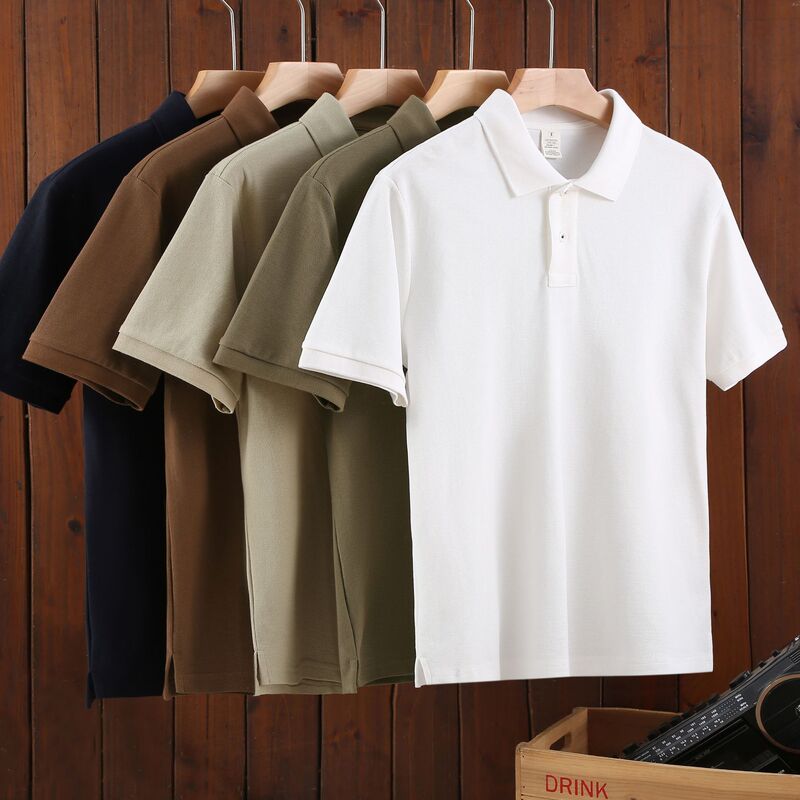 Heavyweight Double Yarn Washed Trendy Brand Polo Summer Men's Basic Polo Shirt American Style Loose Casual Versatile T-Shirt Solid Color Heavyweight Double Yarn Washed Trendy Brand Polo Summer Men's Basic Polo Shirt American Style Loose Casual Versatile T-Shirt Solid Color