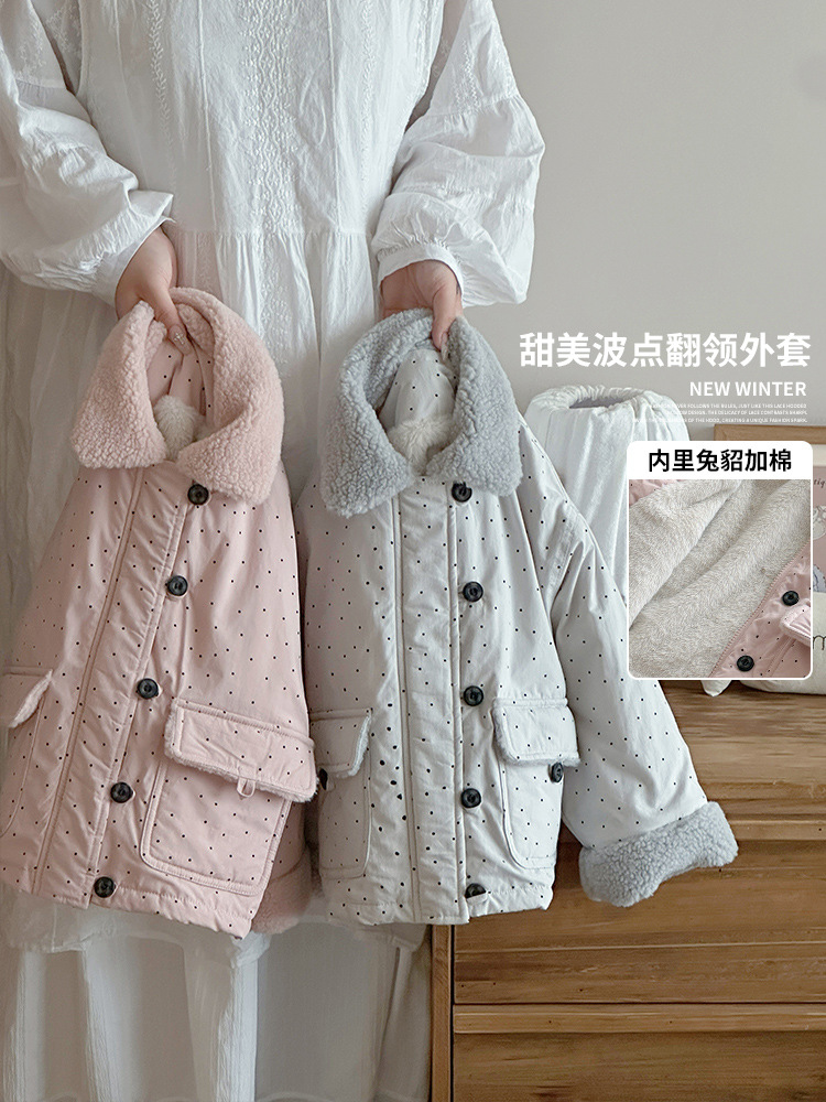 [en stock] ropa infantil, ropa de algodón para bebés, chaqueta de niñas, solapa de 25 invierno, nueva chaqueta de terciopelo caliente para niñas