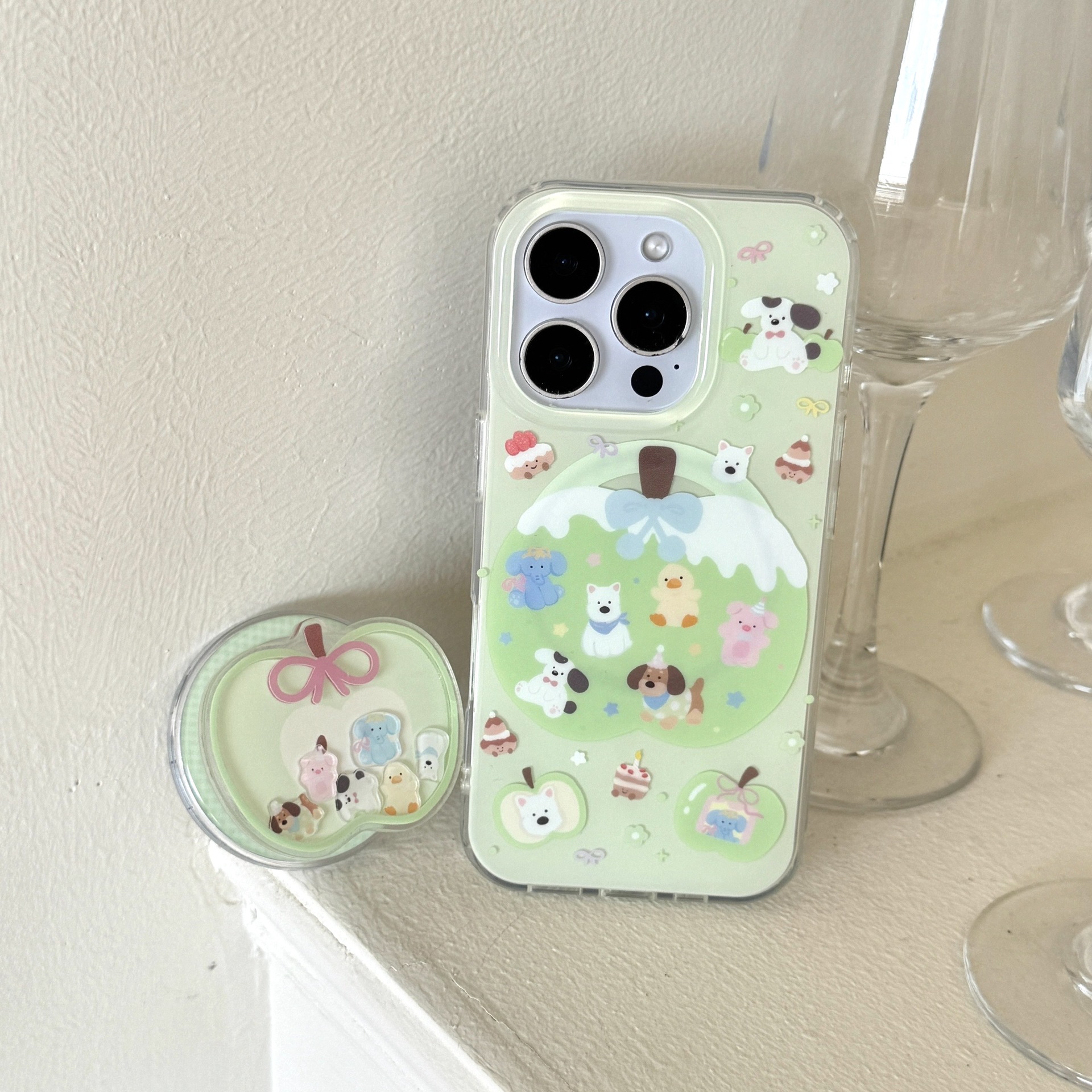 Ins dibujos animados lindo manzana animal mecedora para Apple 15/16ProMax funda para teléfono móvil iphone14 hembra