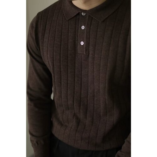 Vintage Style Plaid Collar Knit Shirt Autumn/Winter Korean Elegant Young Men Slim Fit Polo Shirt Long Sleeve Top