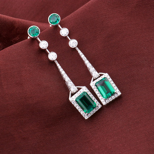 Emerald Earrings 18K Real Gold Colored Gemstone Earrings Rectangular Wuzhou Cultured Gemstone Earrings Green High-End Earrings