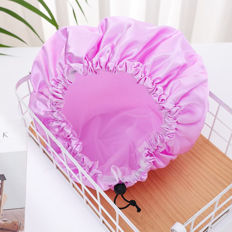 Sombrero de dormir ajustable con cordón ampliado de doble capa, gorro de ducha impermeable, sombrero negro, gorro de ducha PEVA