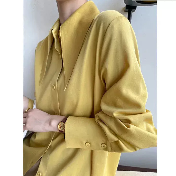 Slightly Drunk French Style High-End Shirt for Women, Spring and Autumn, Smoothly Draped Blouse, Unique Layered Wear, Niche Chic Pointed Collar Top Slightly Drunk French Style High-End Shirt for Women, Spring and Autumn, Smoothly Draped Blouse, Unique Layered Wear, Niche Chic Pointed Collar Top