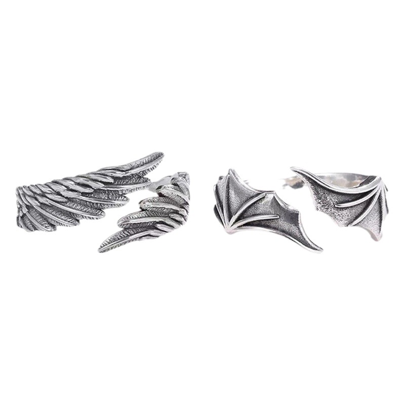 Angel and Demon Wings Ring Niche Retro Open Ring Female Male Couple Ring Factory Direct Supply