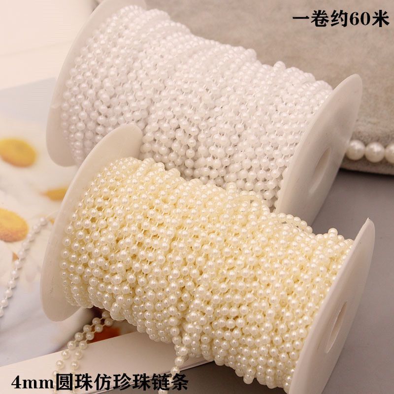 4/6mm Round Cotton Thread Bead Chain Imitation Pearl Chain DIY Bow Streamer Hairpin Antique Tassel Material Accessories