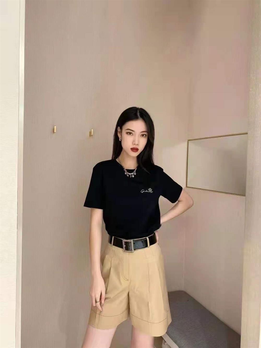 Quần short nữ cạp cao ống rộng dáng suông chất vải mỏng mùa hè — Màu đen chi tiết 5