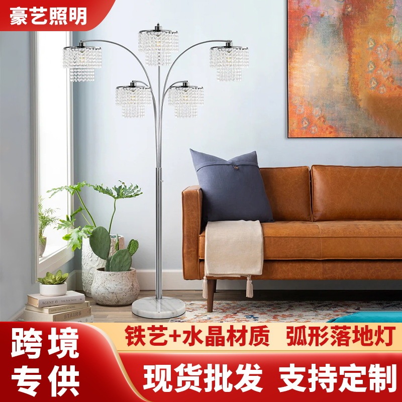 Cross-Border Brio 80-Inch 5-Light Modern Crystal Arc-Shaped Floor Lamp, Light Luxury Crystal Floor Lamp for Living Room Next to the Sofa