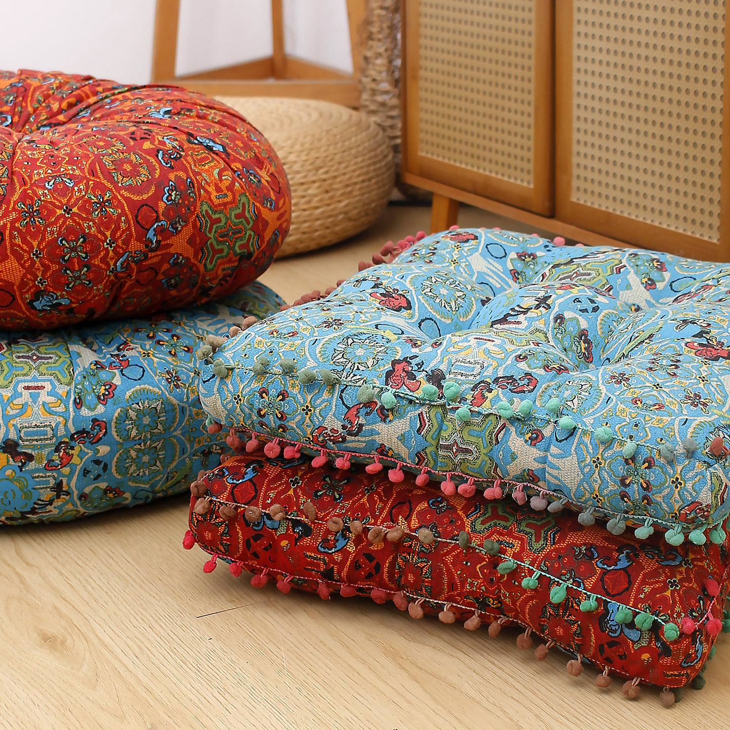 Cojín de cojín de trasero perezoso de piso grueso Cojín de tatami de ventana salediza retro Cojín de algodón y lino