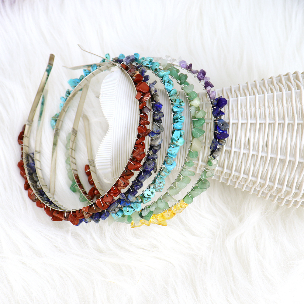 TikTok Live Handmade Winding Double Row Natural Crystal Gravel Crown Hair Band Hair Accessories Bridal Gift F13