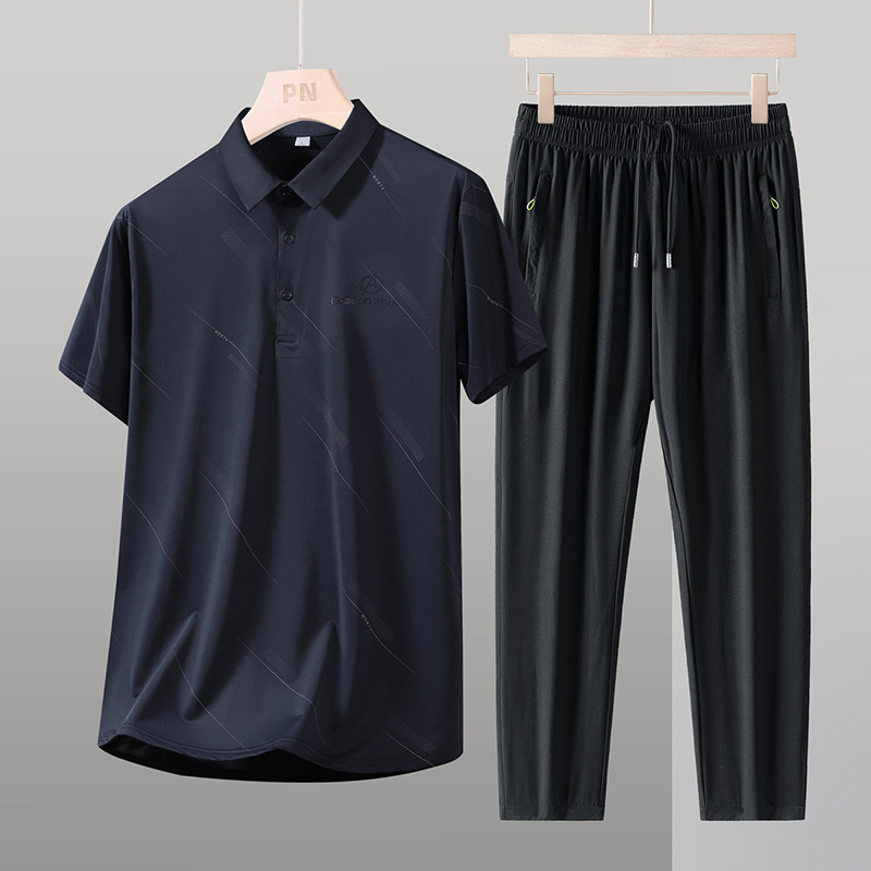 Traje casual de seda de hielo de mediana edad y ancianos de verano Traje de hombre de manga corta Traje de mediana edad y ancianos Traje de papá Camisa de polo de negocios de dos piezas image 12
