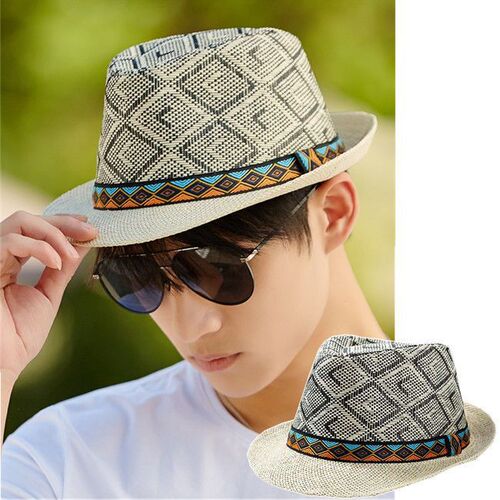 New Spring and Summer Men's Grass Weave Cap Short Brim Trendy Fashion British Jazz Sunshade Sun Protection Beach Hat Gentleman Versatile