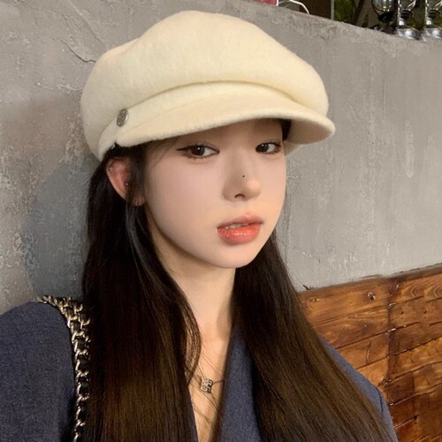 Three-dimensional shaped woolen beret women's autumn and winter warm hat Korean style face-showing little painter hat versatile octagonal hat
