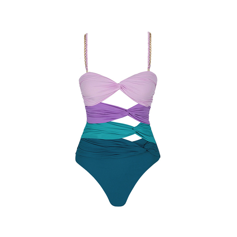 Slim Fit Type Color Block Pattern Women's Sexy Color Block 2 Pieces Set One Piece Swimwear
