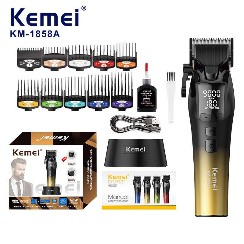 Cortadora de Pelo Eléctrica Kemei Transfronteriza con Batería de Larga Duración, Pantalla Digital, Recortadora Eléctrica, Corte de Pelo, Recargable KM-1858A