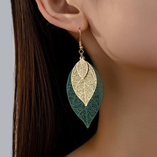 跨境欧美春夏潮女金色合金仿真树叶叶子个性时尚吊坠耳环