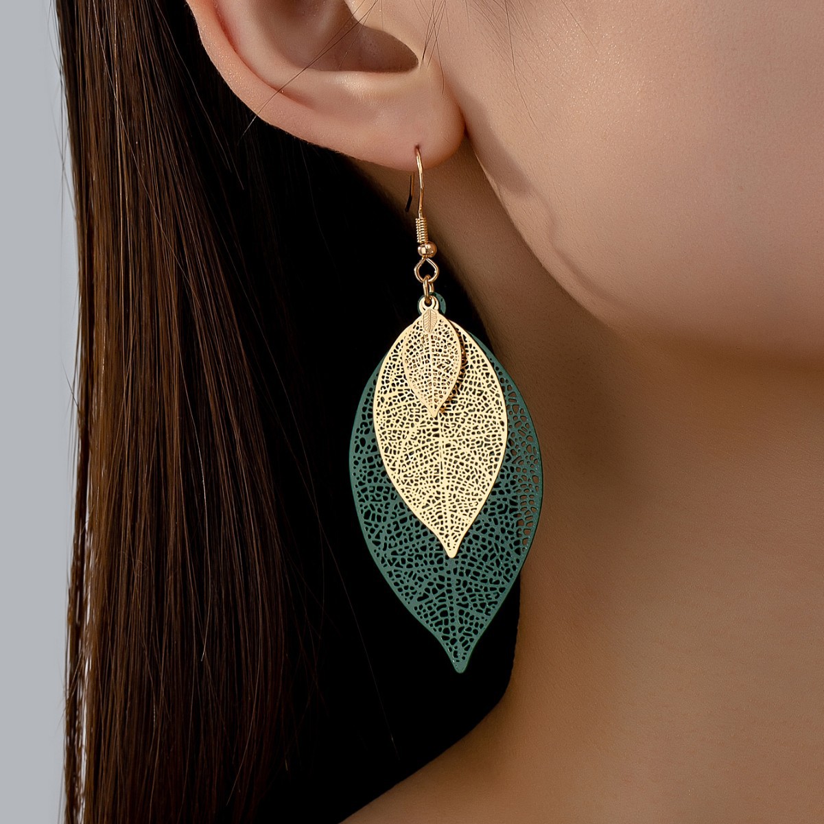 跨境欧美春夏潮女金色合金仿真树叶叶子个性时尚吊坠耳环