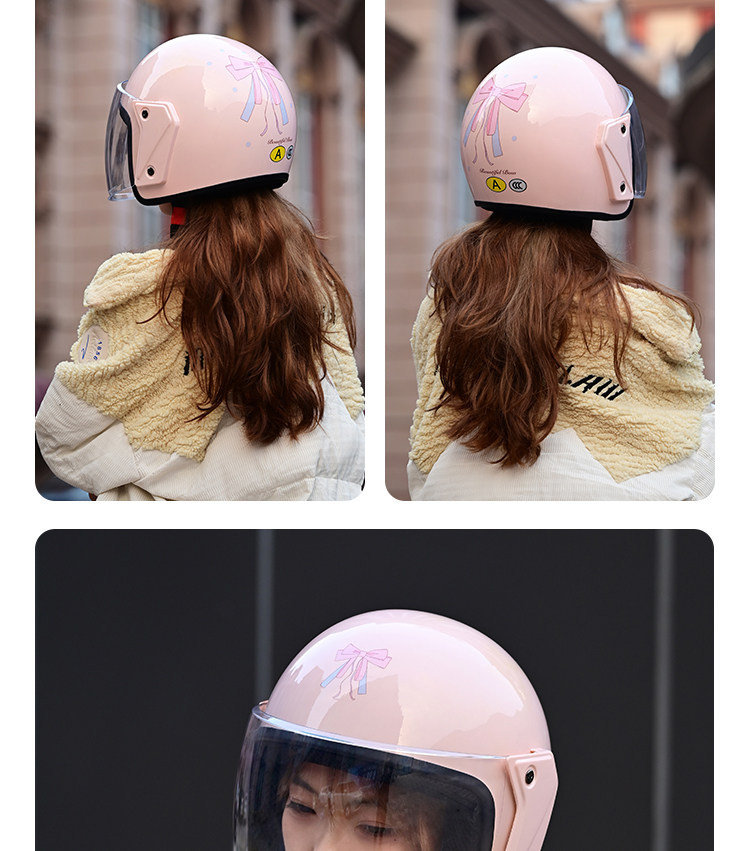 2026 National Standard 3C Certified Electric Vehicle Helmet for Women, Cute Bowknot, All-Season Windproof and Sunscreen Motorcycle Safety Helmet