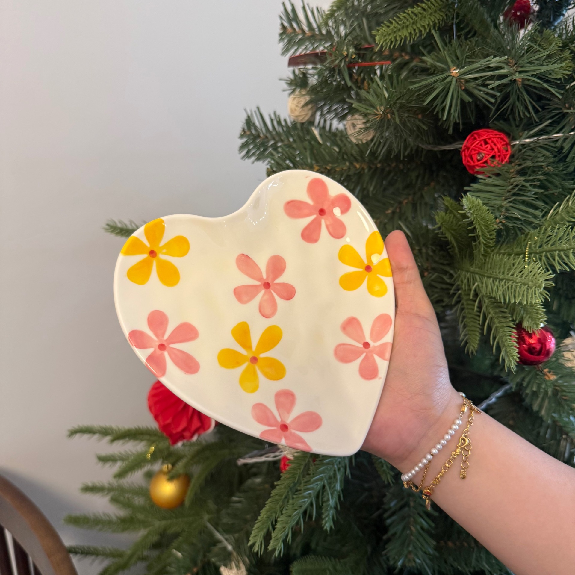 Estilo coreano ins mano mano amor plato de joyería bandeja de almacenamiento amor pintado a mano tazas de cerámica plato