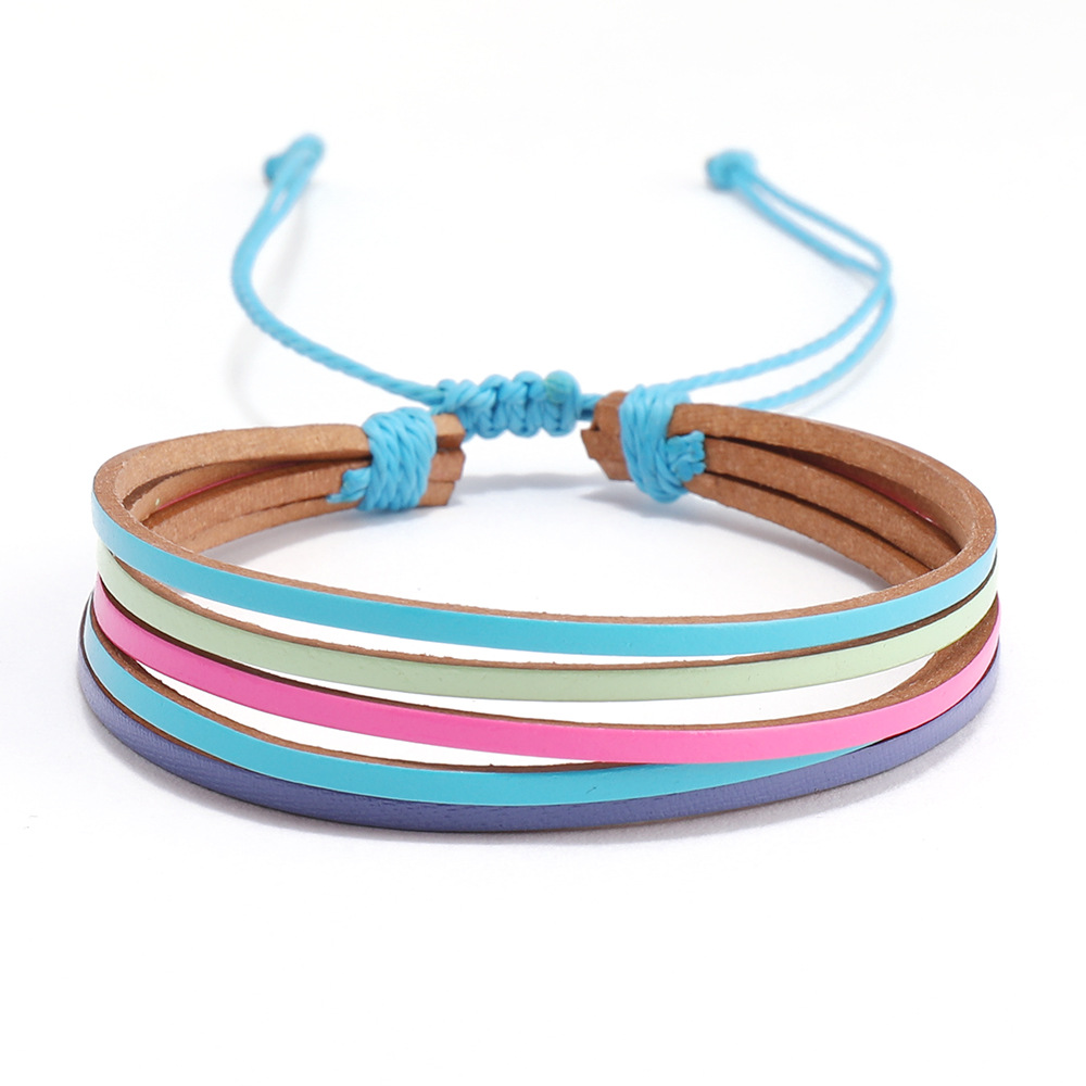 Bohemian Geometric Color Block Leather Rope Wax Line Handmade Women's Bracelets display picture 2